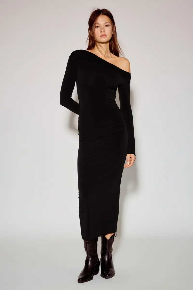 Vestito Midi Scollo Bardot Nero