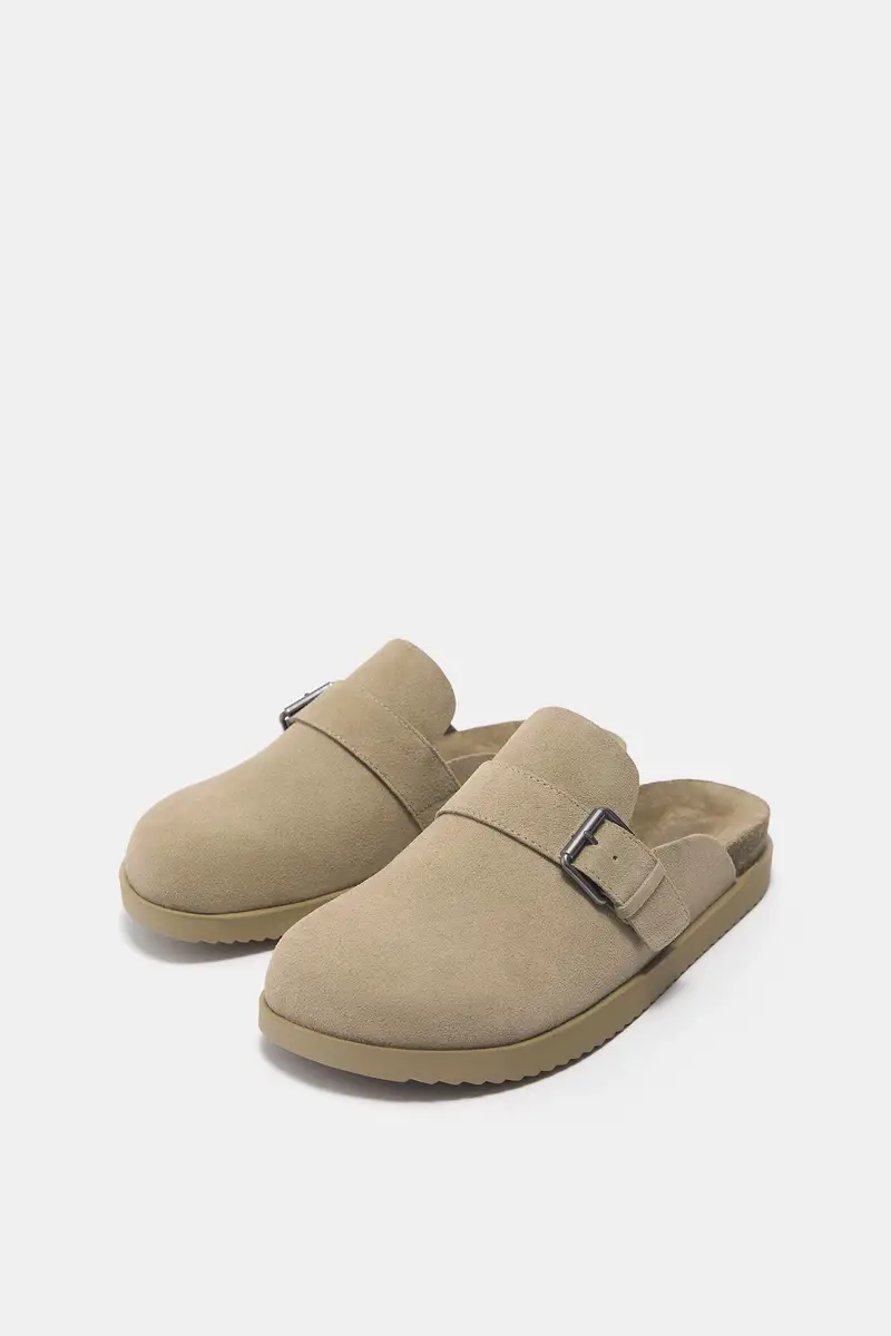 Zoccoli Con Fibbia In Pelle Beige miniatura 2