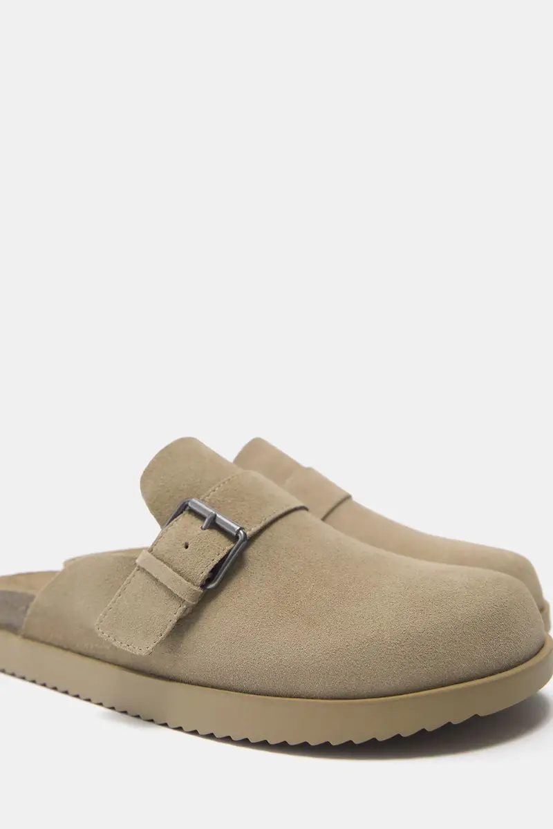 Zoccoli Con Fibbia In Pelle Beige miniatura 3