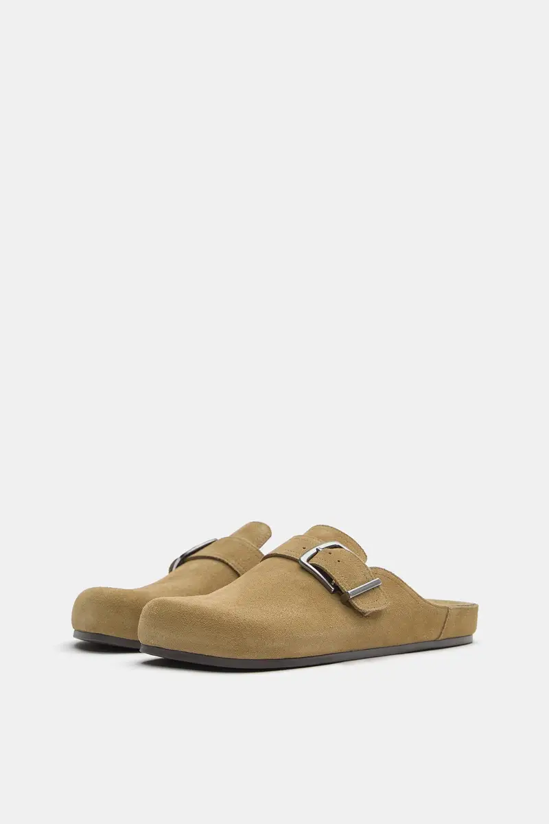 Zoccoli Con Fibbia In Pelle Sabbia miniatura 2