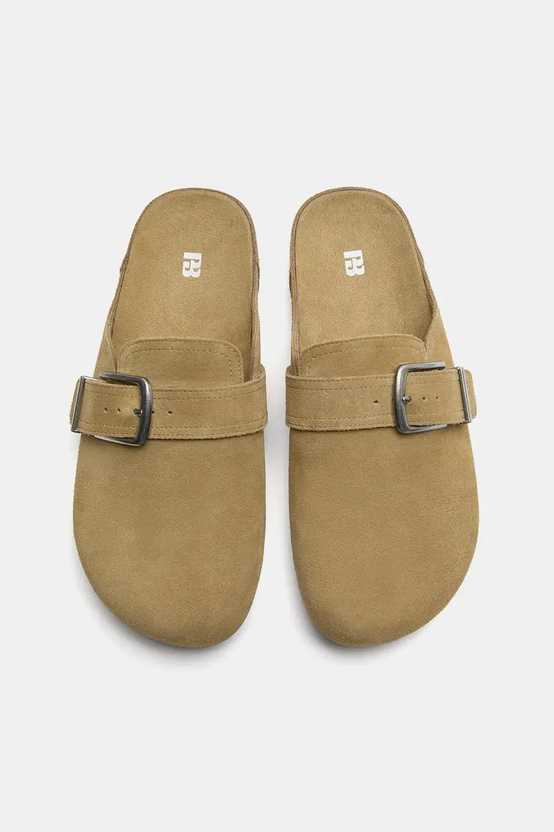 Zoccoli Con Fibbia In Pelle Sabbia miniatura 3