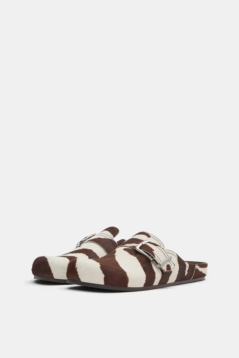 Zoccoli Con Fibbia Stampa Animalier In Pelle Combinato miniatura 3