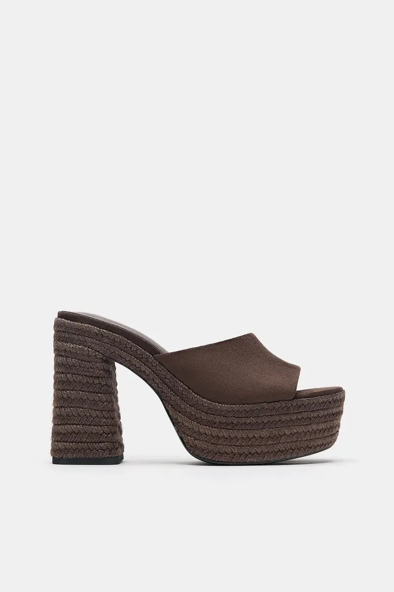 Zoccoli Con Plateau In Iuta Marrone miniatura 2