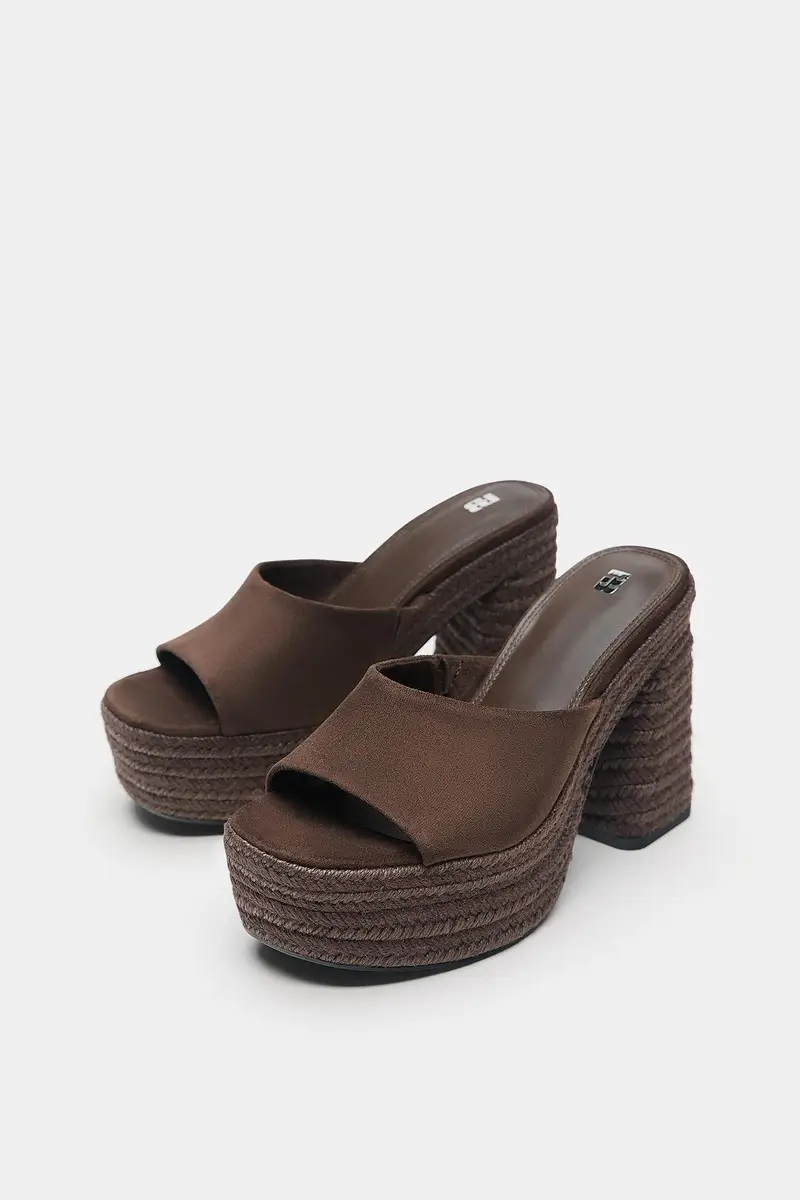 Zoccoli Con Plateau In Iuta Marrone miniatura 3