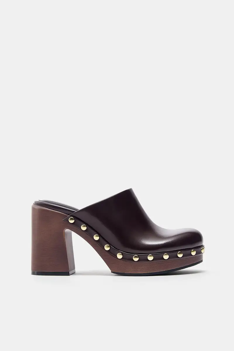 Zoccoli Con Tacco E Borchie Marrone miniatura 2