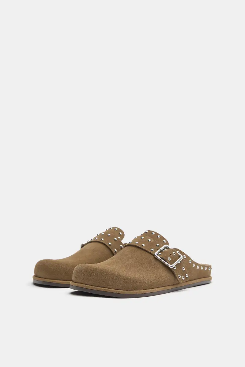 Zoccoli In Pelle Con Borchie Sabbia miniatura 2