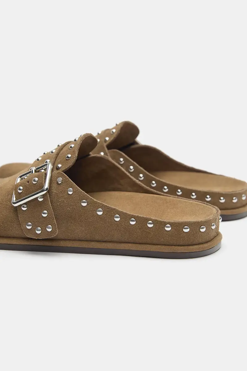 Zoccoli In Pelle Con Borchie Sabbia miniatura 3