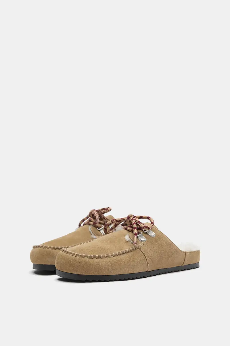 Zoccoli Lacci Montone Sintetico Pelle Sabbia miniatura 2