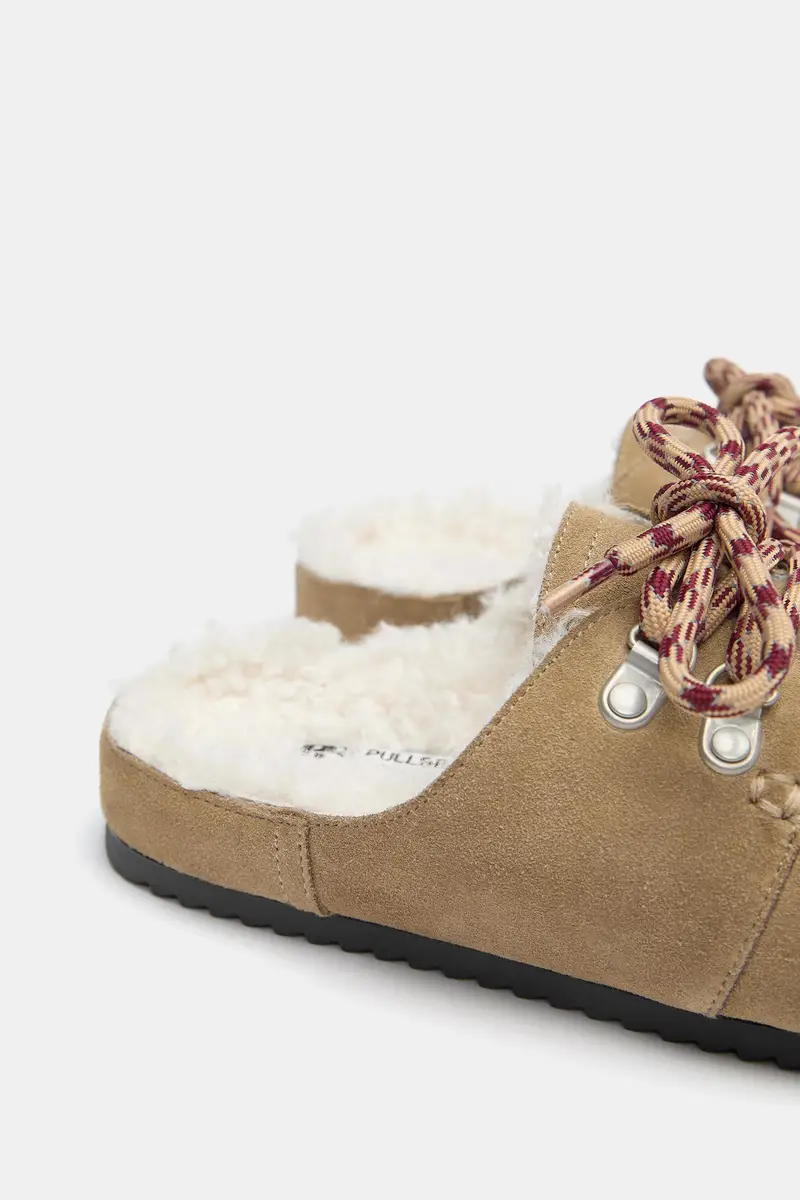 Zoccoli Lacci Montone Sintetico Pelle Sabbia miniatura 3