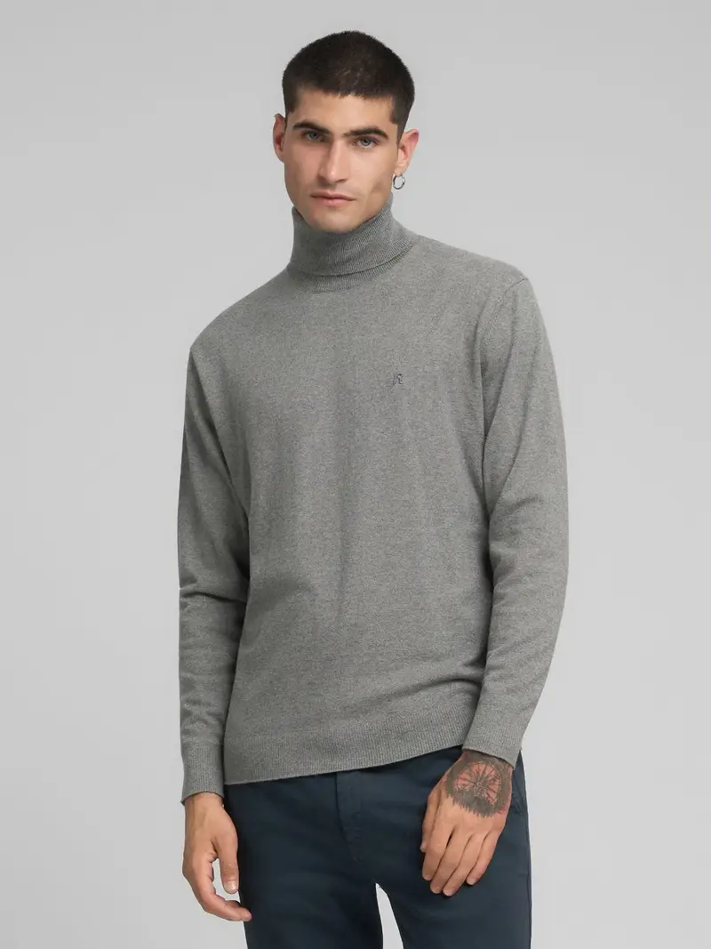 Pullover A Collo Alto In Cotone E Cashmere