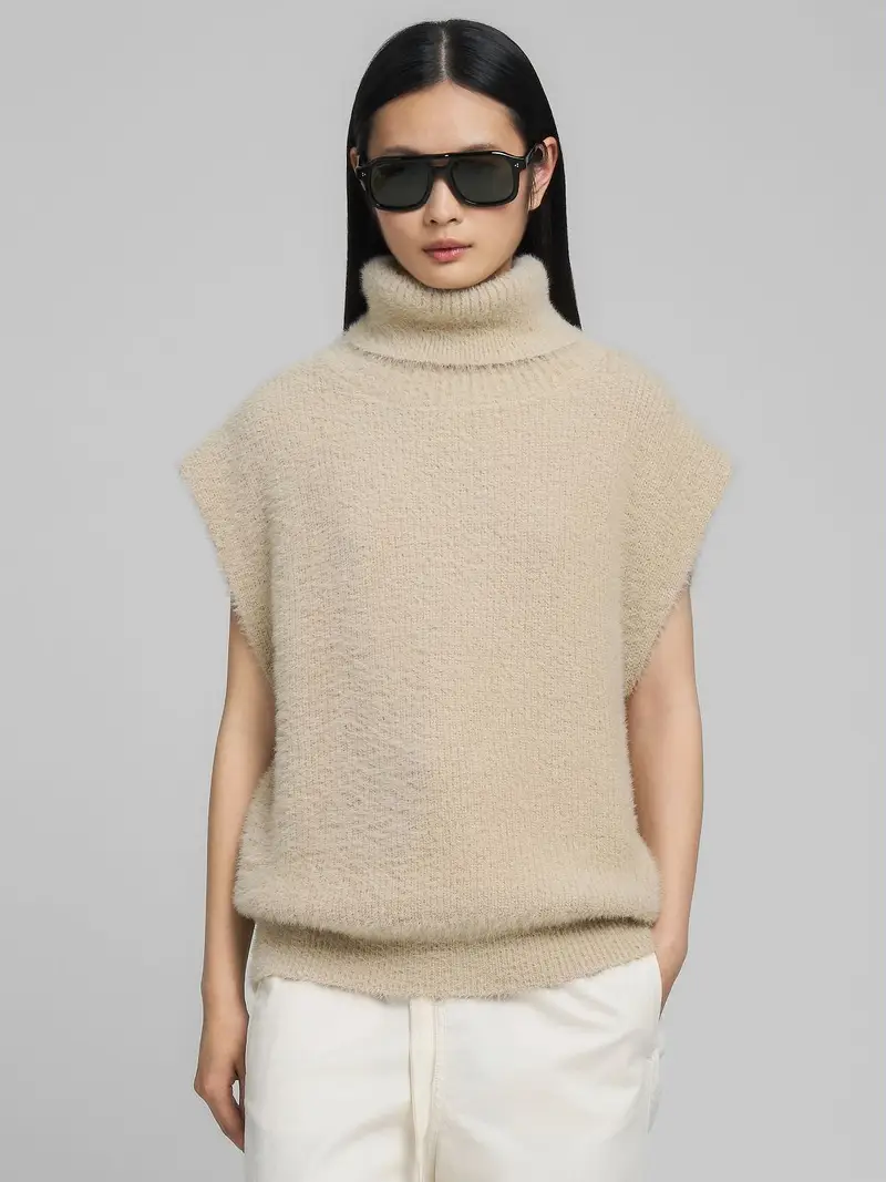 Pullover Smanicato Effetto Hairy