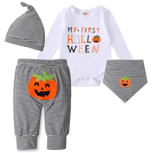 Puluole Costume Halloween Neonato - Vestito Zucca, Tutina, Pagliaccetto, My First Halloween, Abito, Completino