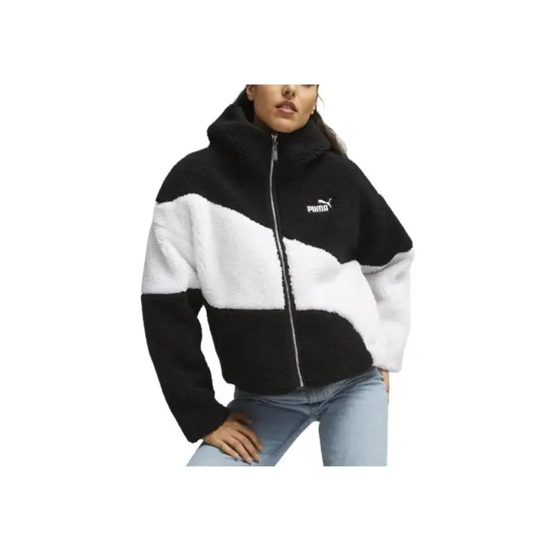 Big Cat Fashion Comodo Morbido Giacca in Pile con Cappuccio da Donna giacche Nero Bianco 678349-01 L miniatura 4