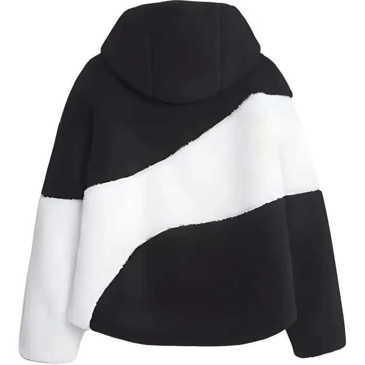 Big Cat Fashion Comodo Morbido Giacca in Pile con Cappuccio da Donna giacche Nero Bianco 678349-01 L miniatura 3