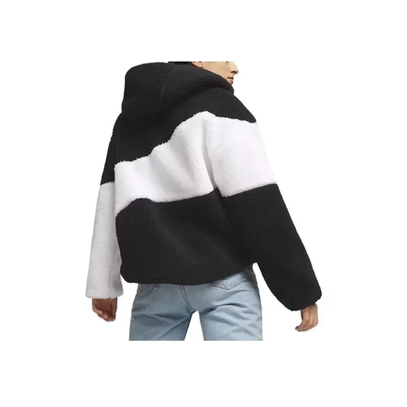 Big Cat Fashion Comodo Morbido Giacca in Pile con Cappuccio da Donna giacche Nero Bianco 678349-01 XL miniatura 5