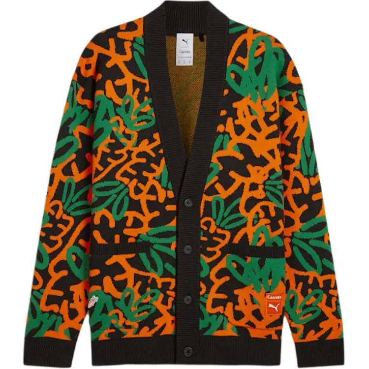 Collaborazione Puma X Carrots PE24 Logo del Marchio Moda Scollo a V Bottoni Maniche Lunghe Camicia Unisex Multicolor 627446-01 XL