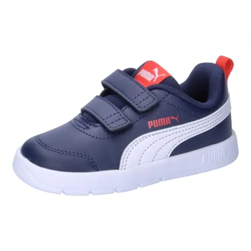 PUMA Courtflex V3 V Inf, Sneaker Unisex-Bimbi 0-24, Navy White Red, 25 EU