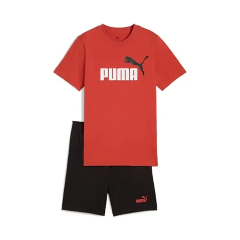 PUMA ESS 2 COLOR No. 1 Logo Tee and Shorts Set B Red Fire