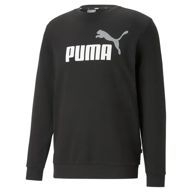 Felpa a girocollo bicolore con logo grande Essentials+ da uomo PUMA Black White | Puma Nero