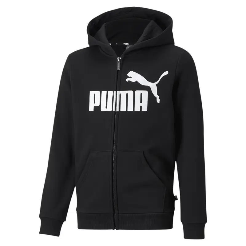 Felpa con cappuccio a zip integrale Essentials con logo grande per ragazzi PUMA | Puma Nero