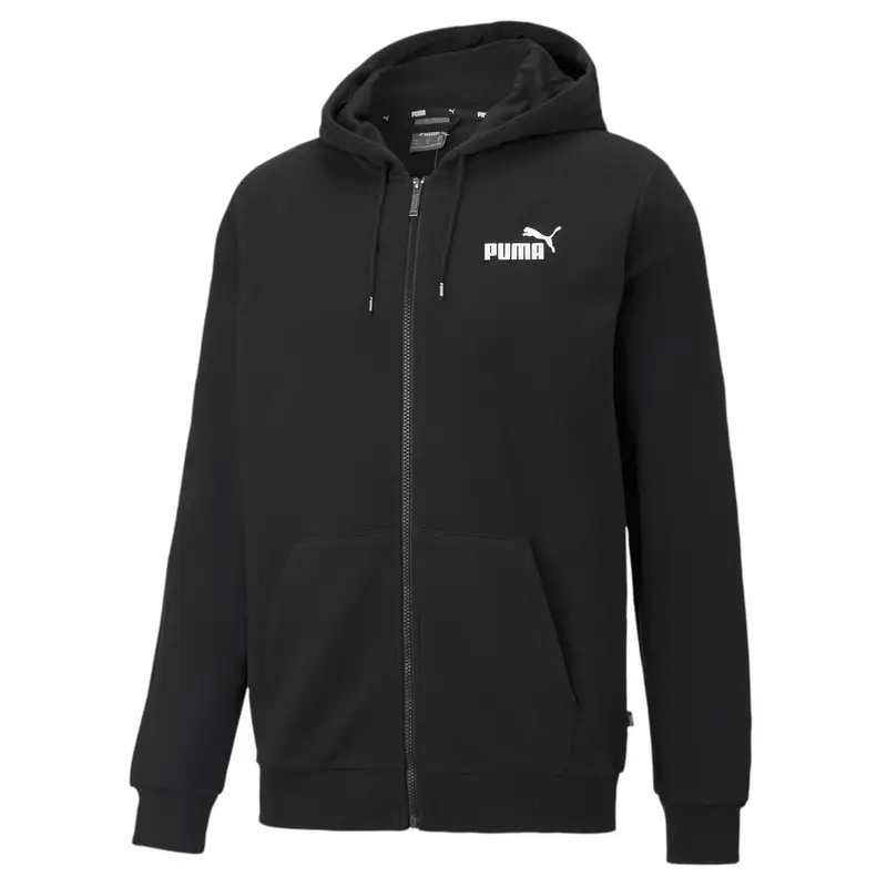 Felpa con cappuccio a zip intera Essentials con logo piccolo da uomo PUMA Black | Puma Nero