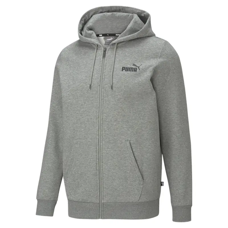 Felpa con cappuccio a zip intera Essentials da uomo PUMA Medium Gray Heather | Puma Grigio