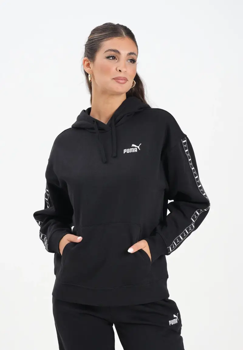Felpa con cappuccio ESS Tape nera da donna miniatura 2