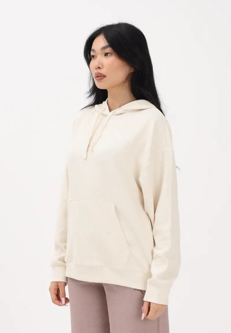 Felpa con cappuccio Essentials Elevated panna da donna