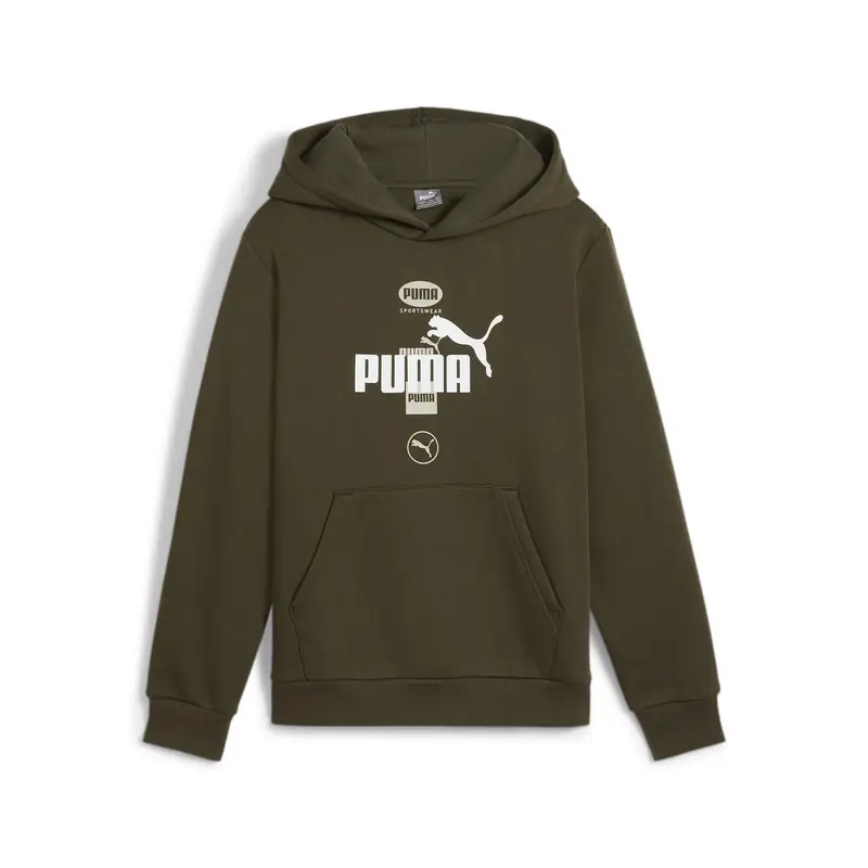 Felpa con cappuccio grafica PUMA POWER per ragazzi PUMA Dark Olive Green | Puma Verde