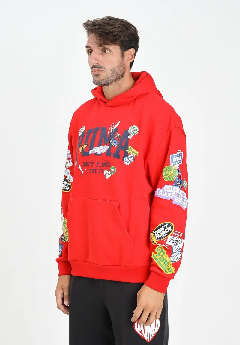 PUMA Felpa con cappuccio HooperHotline rossa da uomo