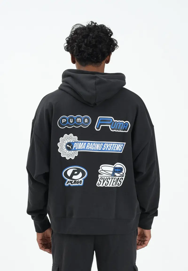 Felpa con cappuccio nera da uomo con logo stampato miniatura 3