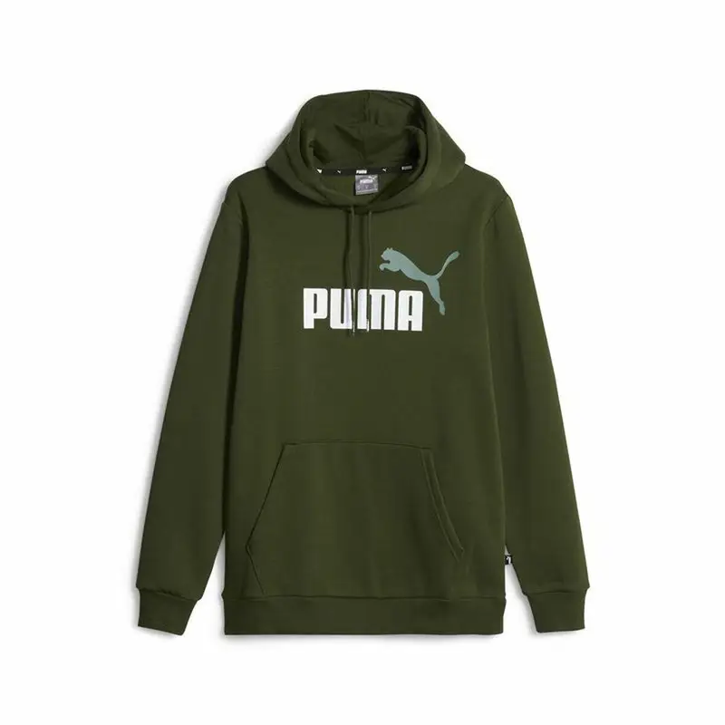 Felpa con Cappuccio Uomo Puma Ess+ 2 Col Big Logo Verde scuro | Puma