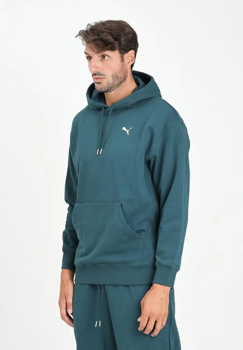 PUMA Felpa con cappuccio WARDROBE ESS verde petrolio da uomo