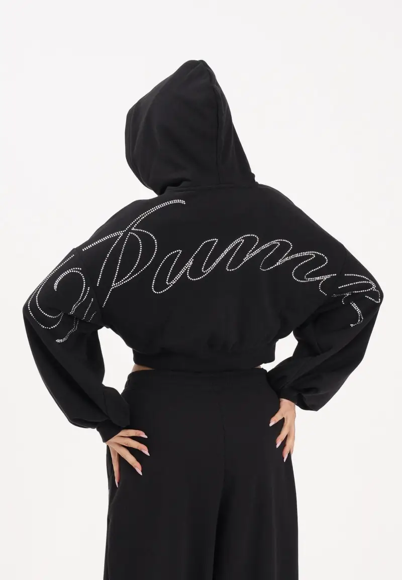 Felpa con zip Essentials Graphics Bedazzled nera da donna miniatura 2