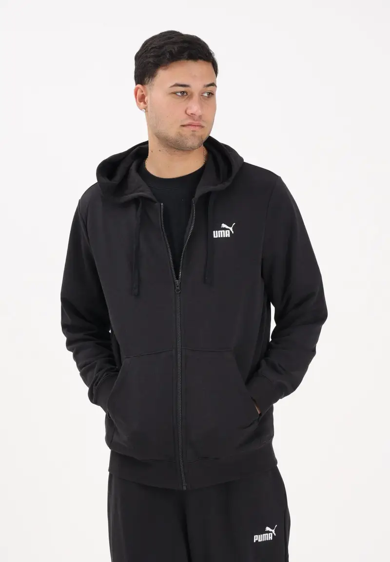 Felpa con zip Essentials nera da uomo miniatura 2