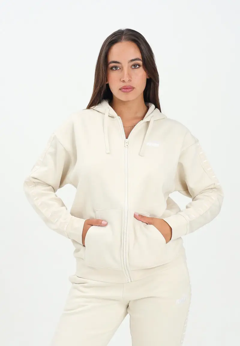 Felpa con zip Essentials Tape panna da donna miniatura 2