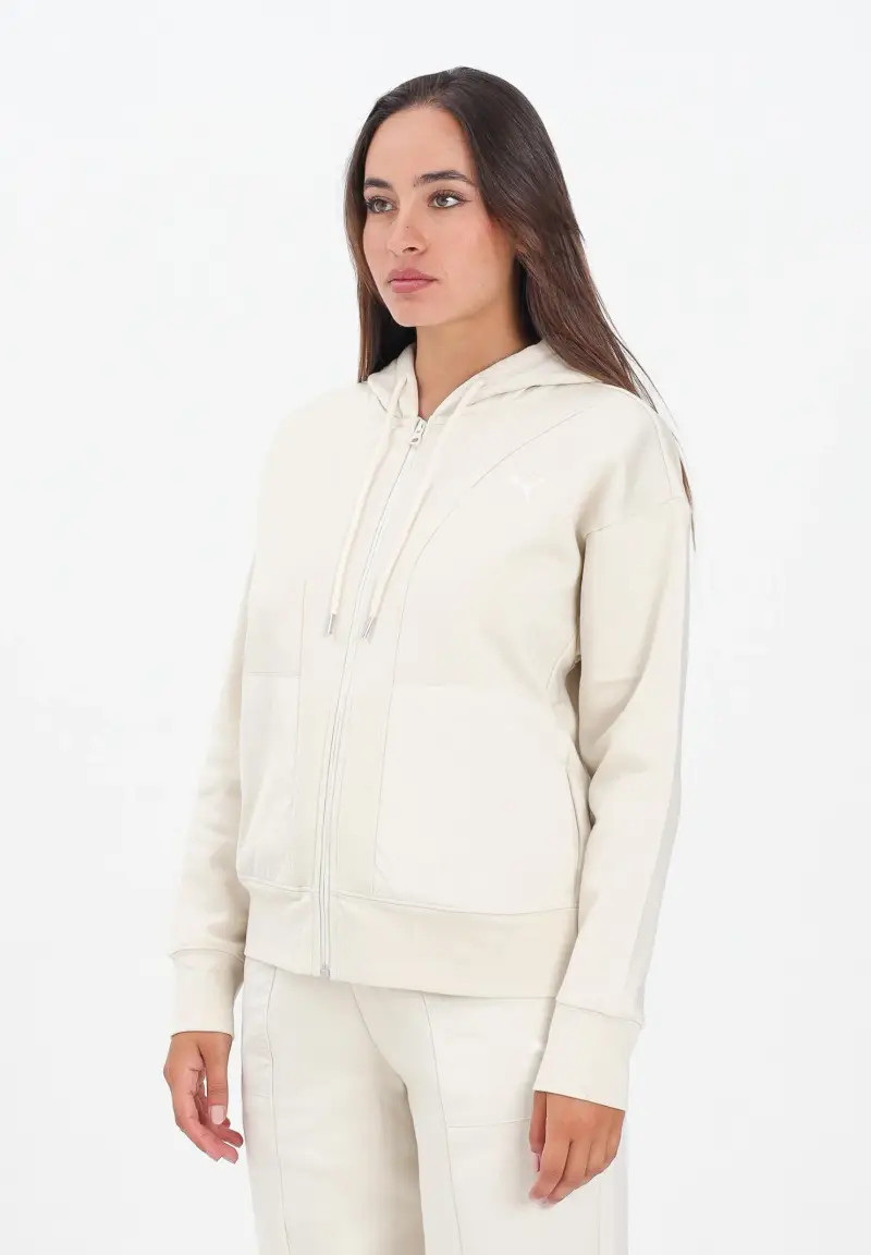 Felpa con zip PUMA Class panna da donna