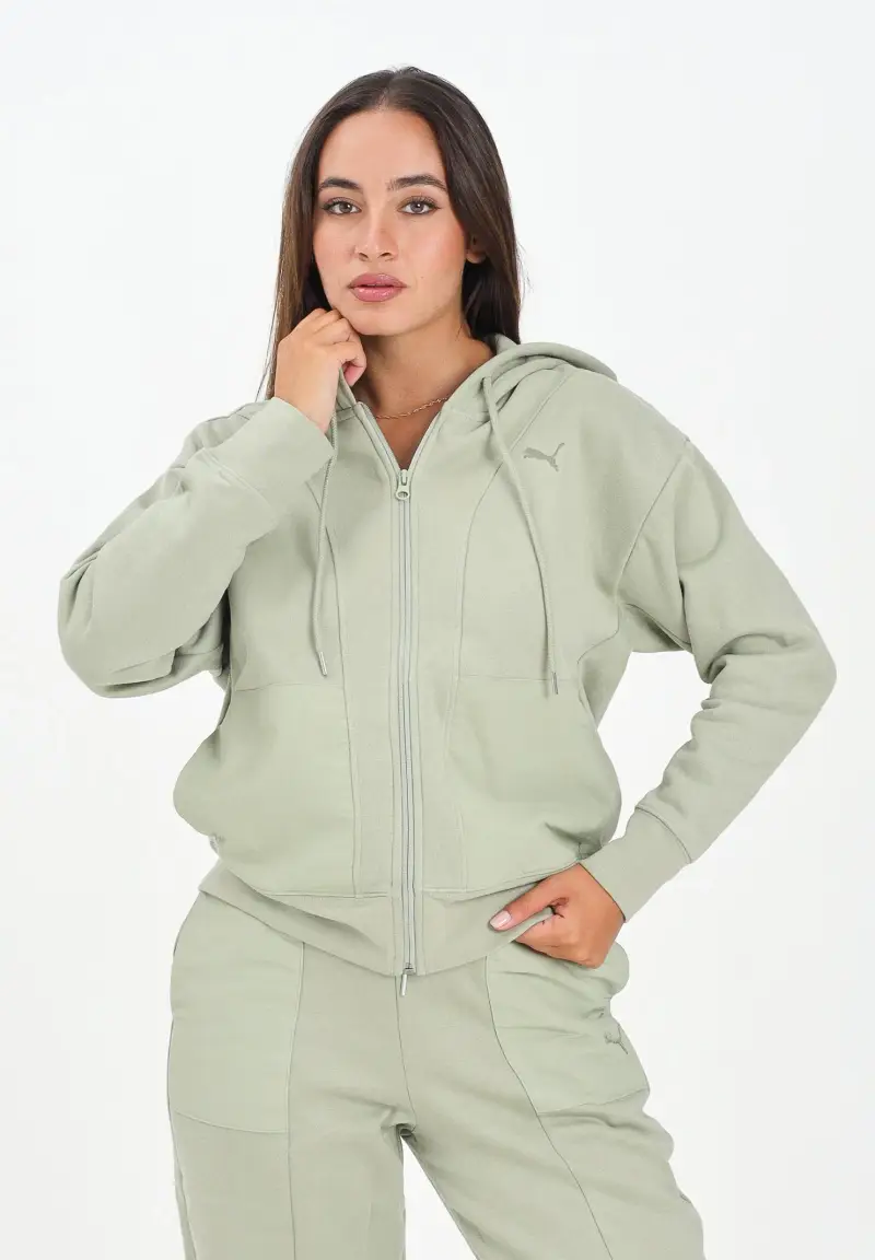Felpa con zip PUMA Class verde da donna miniatura 2