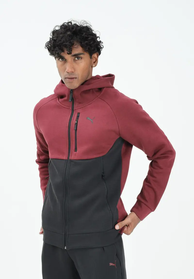 Felpa con zip PUMATECH bordeaux da uomo miniatura 2