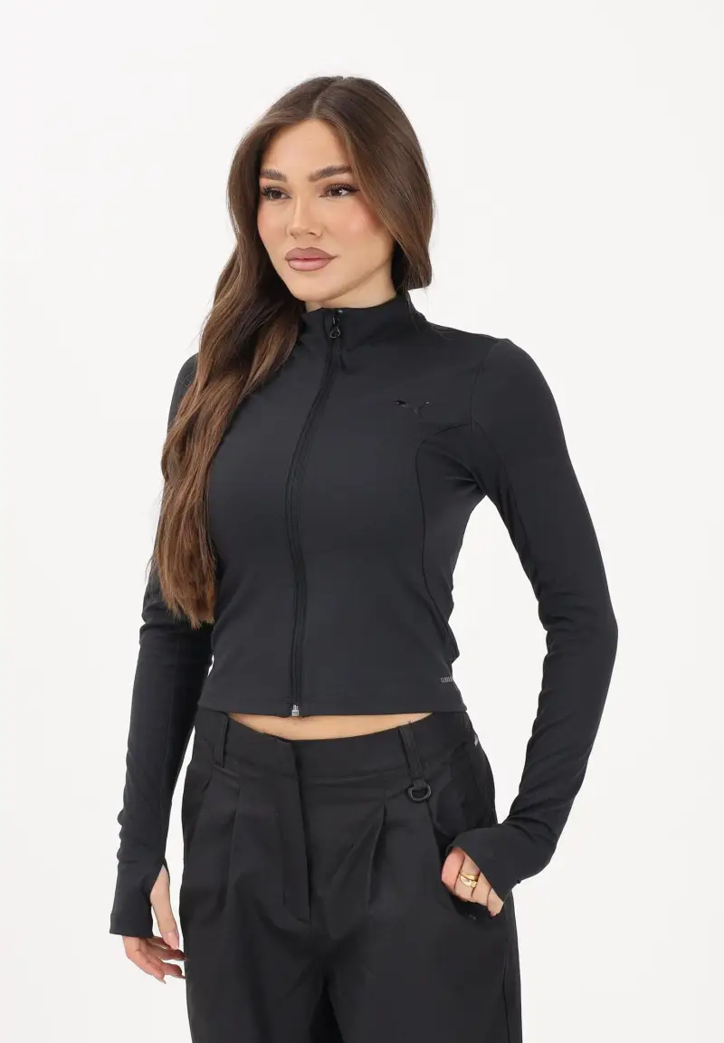 Felpa con zip PUMATECH SENSE nera da donna miniatura 2