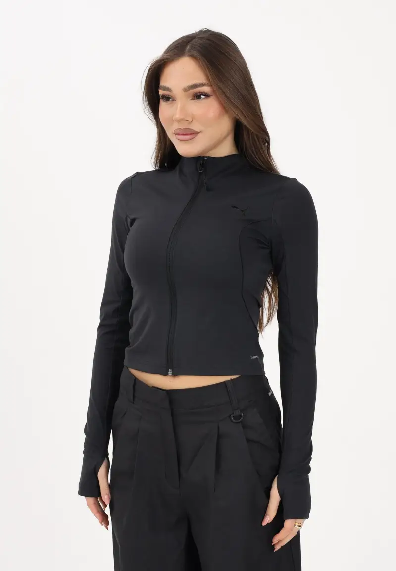 Felpa con zip PUMATECH SENSE nera da donna