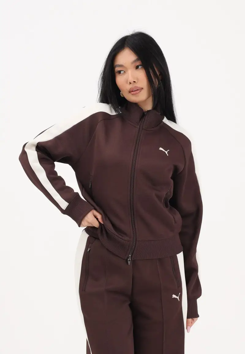 Felpa con zip T7 ALWAYS ON marrone da donna miniatura 2