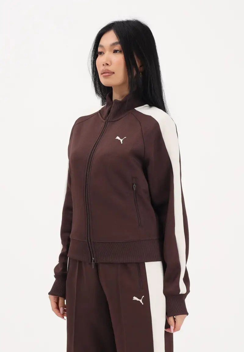 Felpa con zip T7 ALWAYS ON marrone da donna