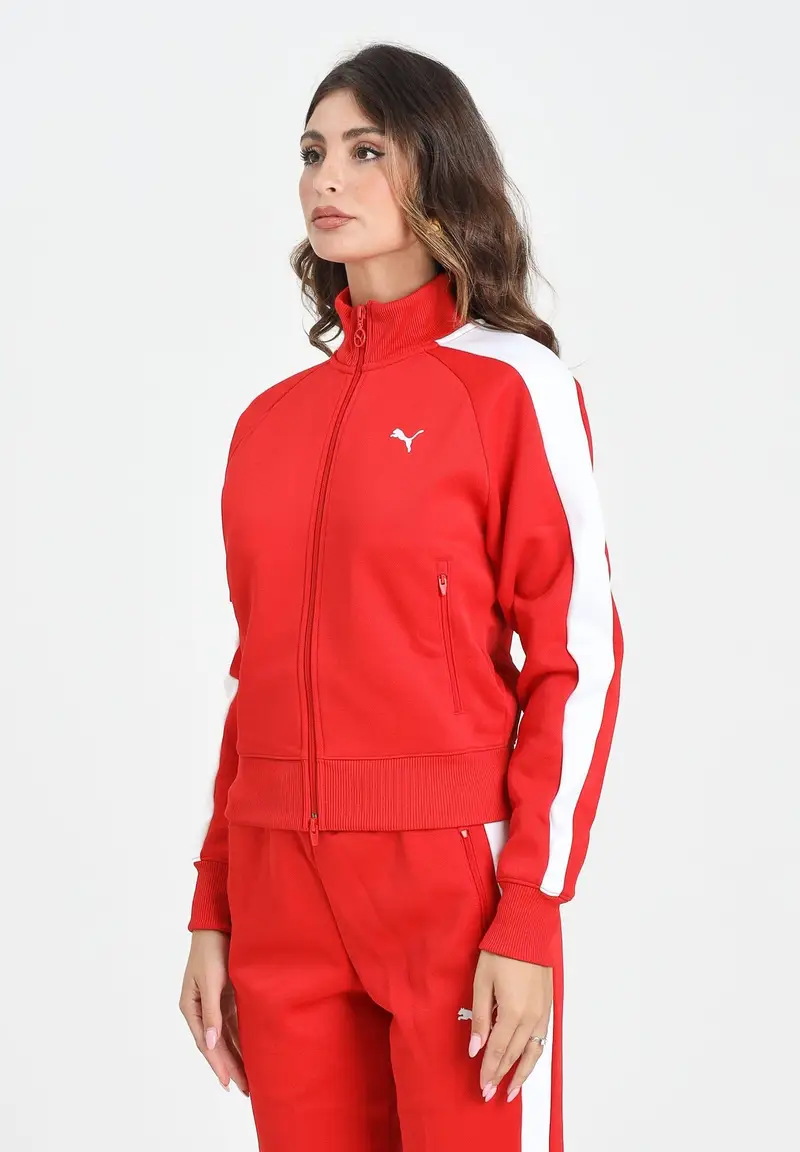 PUMA Felpa con zip T7 ALWAYS ON rossa da donna