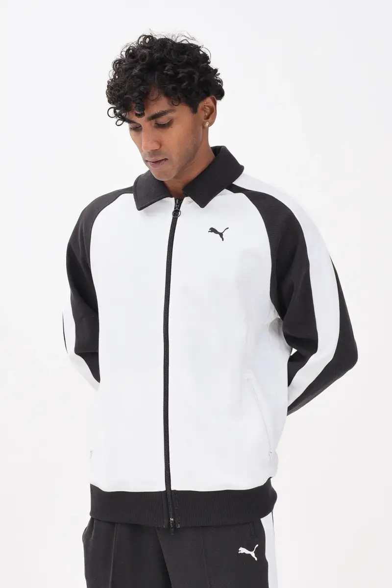 Felpa con zip T7 bianca e nera da uomo miniatura 2