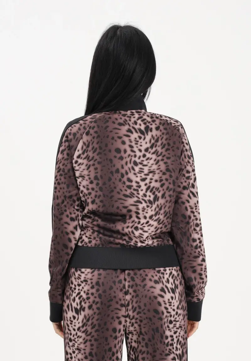 Felpa con zip T7 Leo Luxe marrone e nera da donna miniatura 3