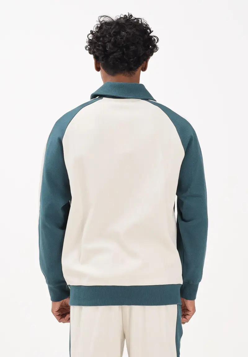 Felpa con zip T7 panna e verde da uomo miniatura 3