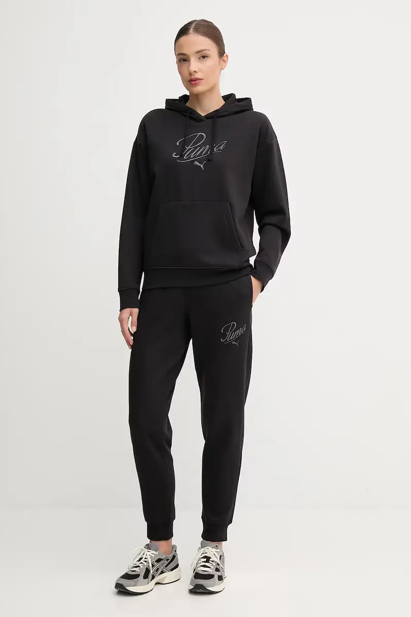 felpa donna colore nero con cappuccio con applicazione 688072 miniatura 2