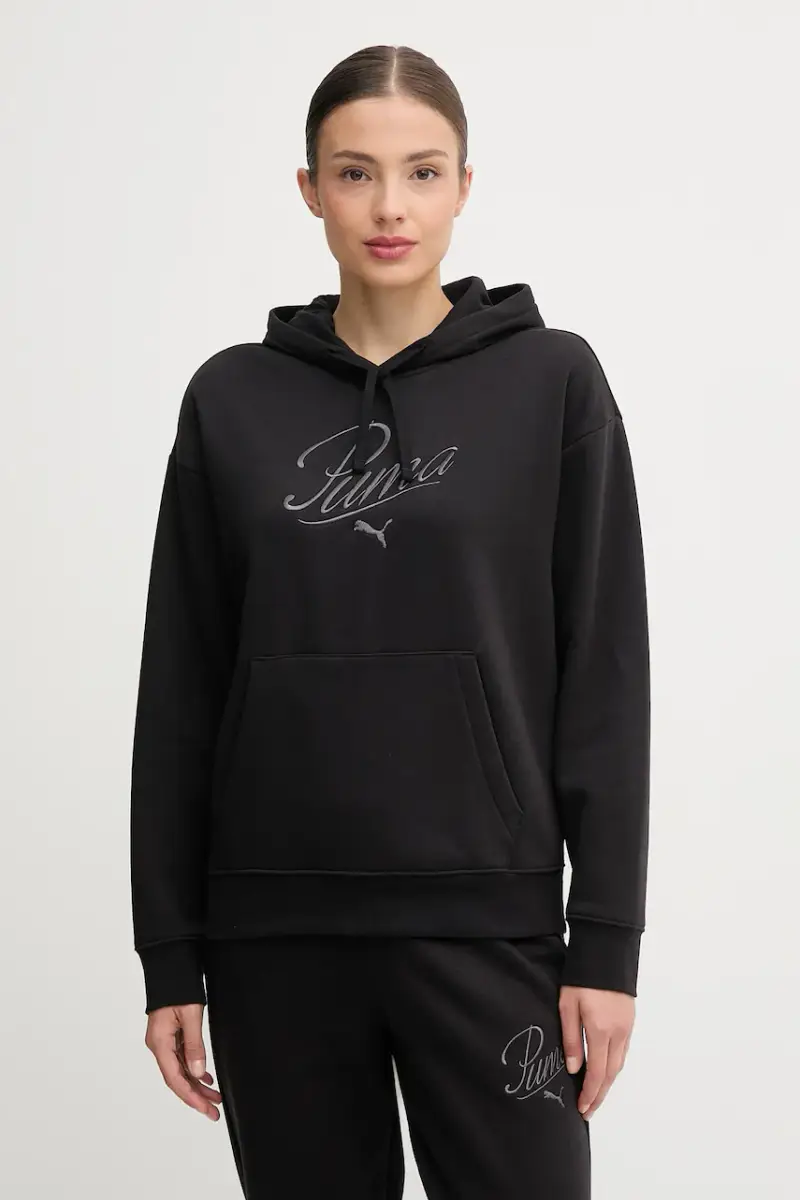 felpa donna colore nero con cappuccio con applicazione 688072