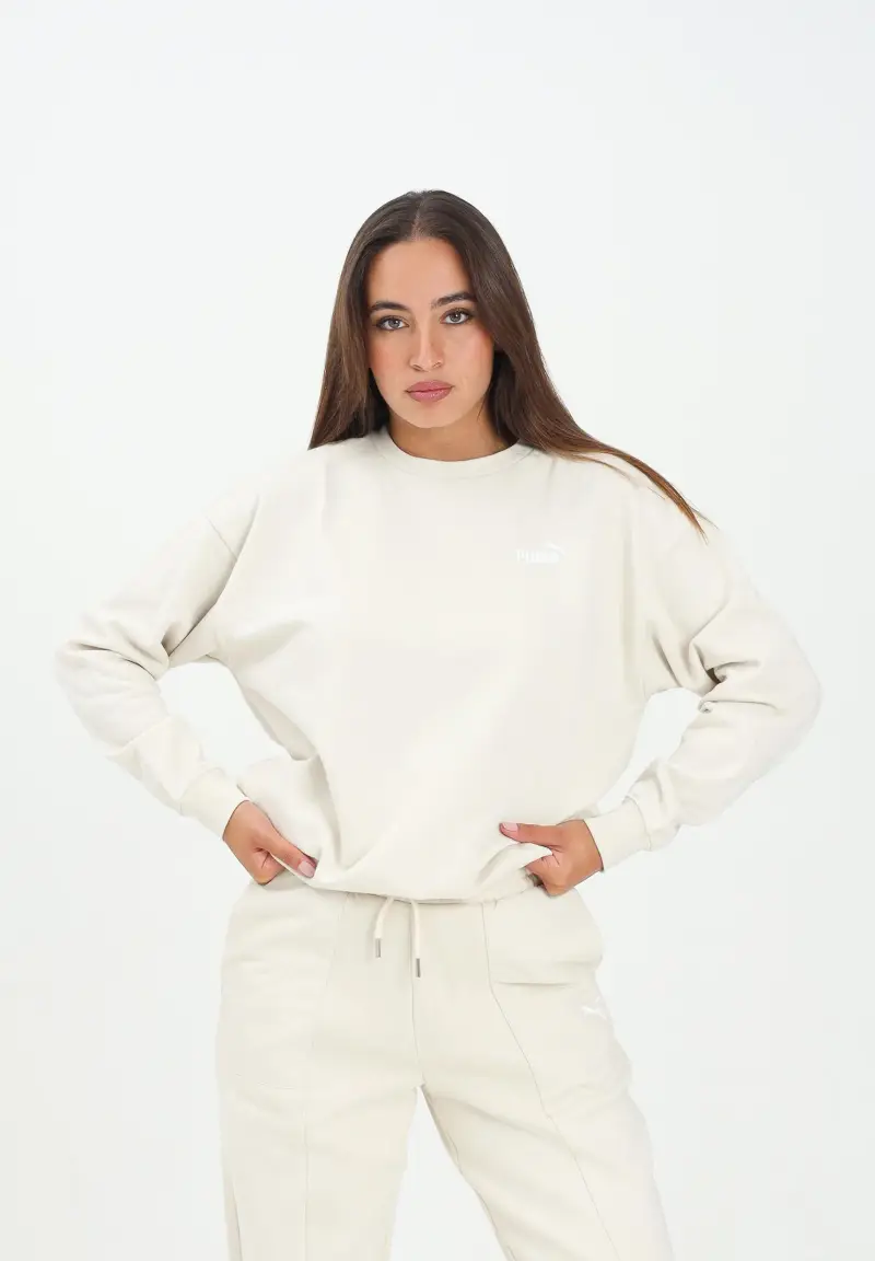 Felpa girocollo ESS N. 1 panna da donna miniatura 2